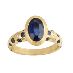 Natural Blue Sapphire & Diamond Beautiful Cocktail Ring In 18K Yellow Gold For Wedding Gifts