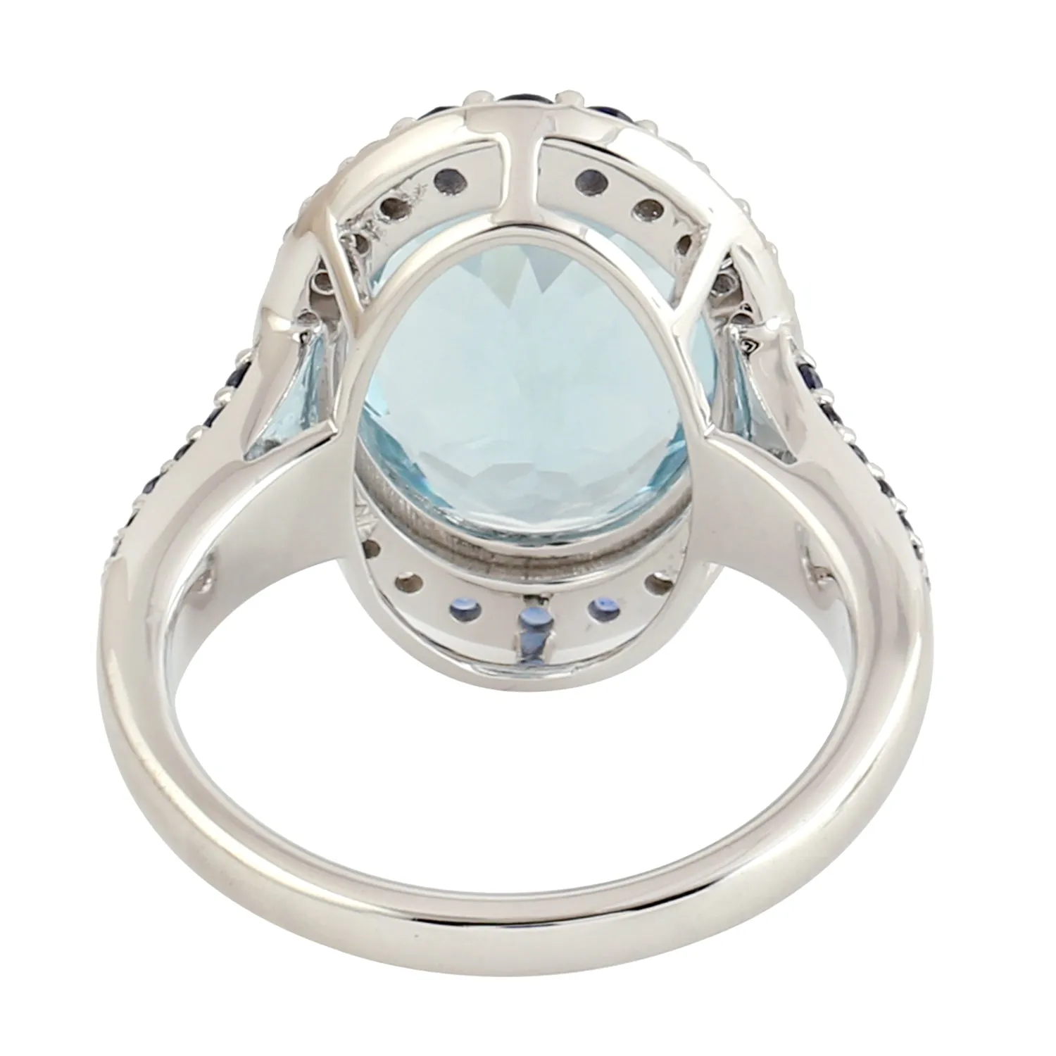 Natural Blue sapphire Diamond Oval Aquamarine Ring in 18k White Gold