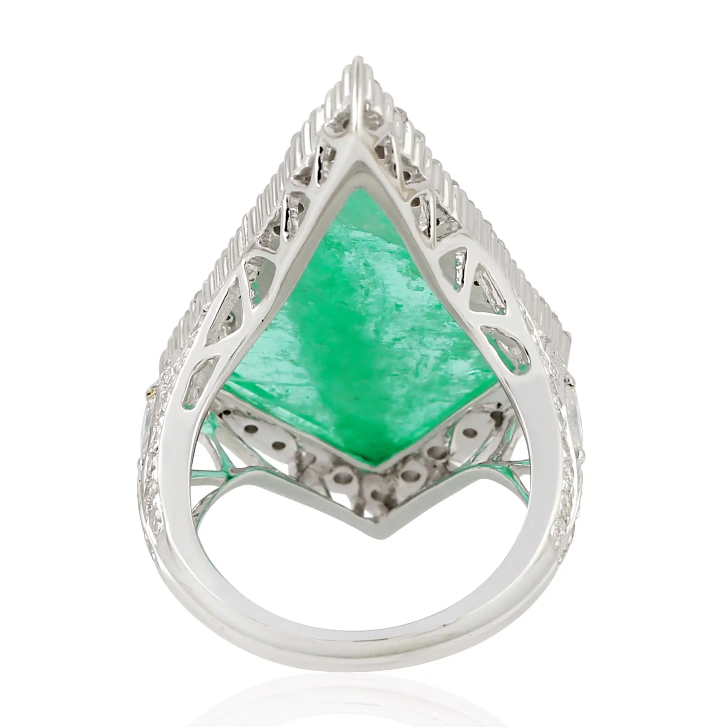 Natural Kite Cut Emerald Prong Diamond 18K White Gold Beautiful Ring For Birthday Gifts