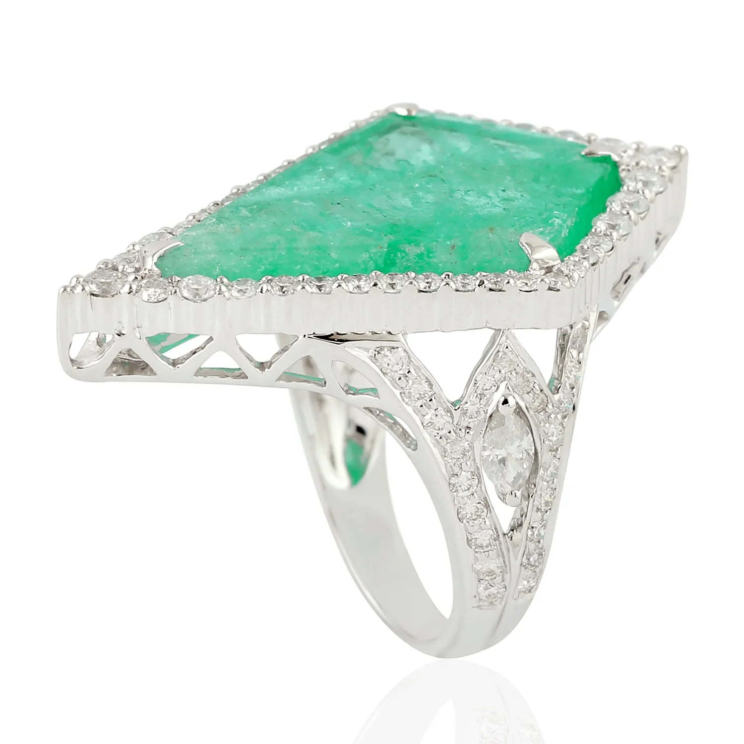 Natural Kite Cut Emerald Prong Diamond 18K White Gold Beautiful Ring For Birthday Gifts