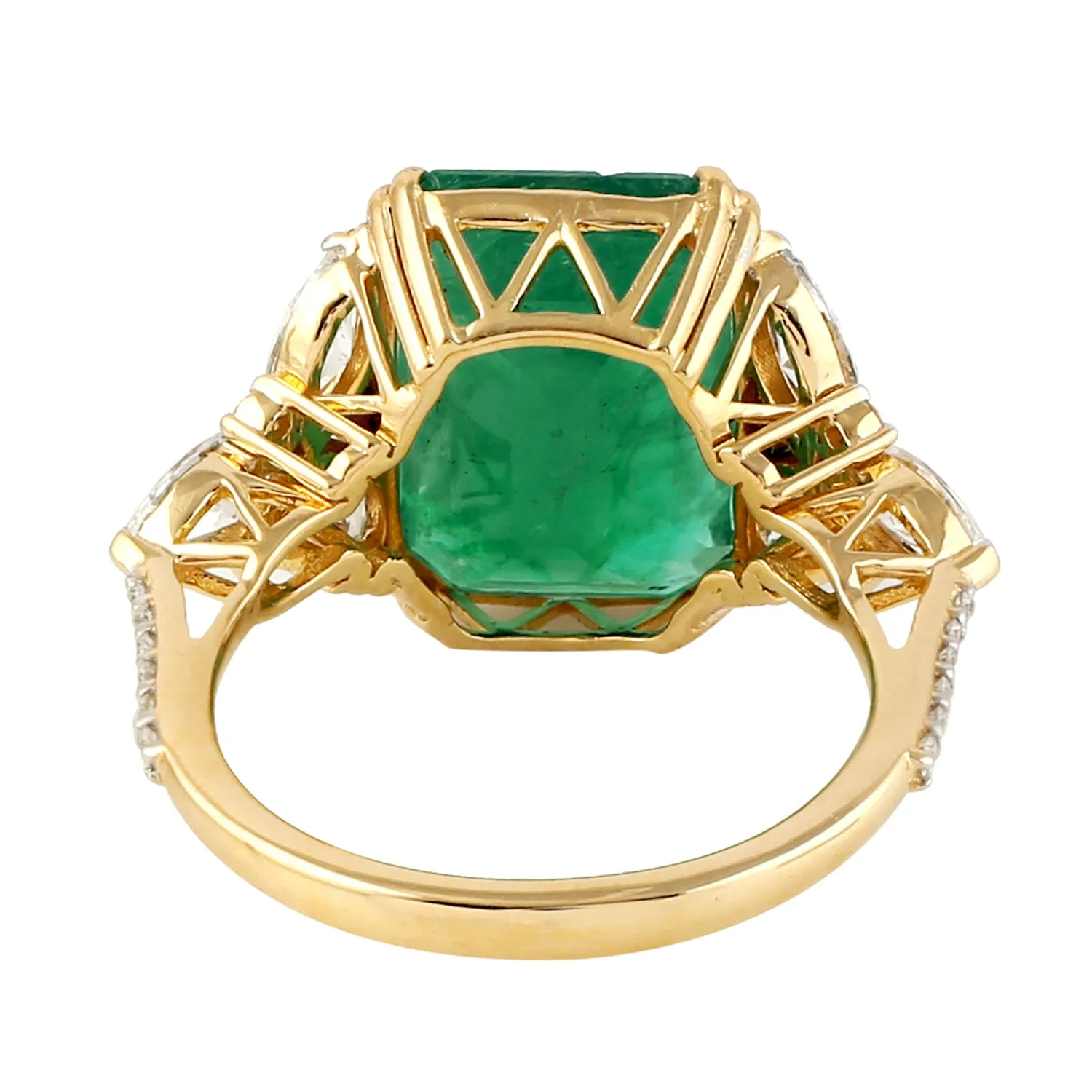 Natural Octagon Emerald Marquise Diamond In 18K Yellow Gold Engagement Ring For Women