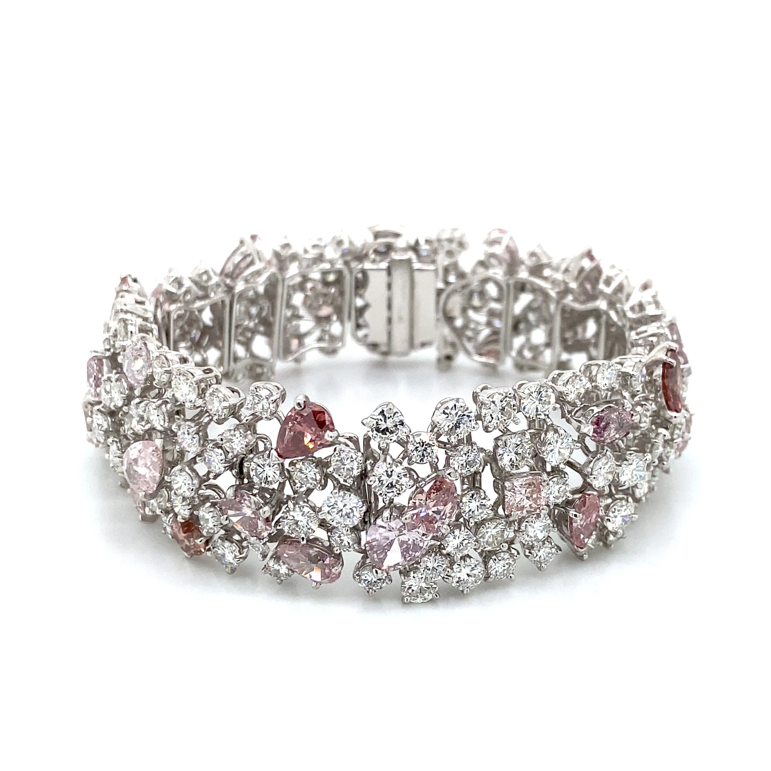 Natural Pink & White Diamond Bracelet in Platinum