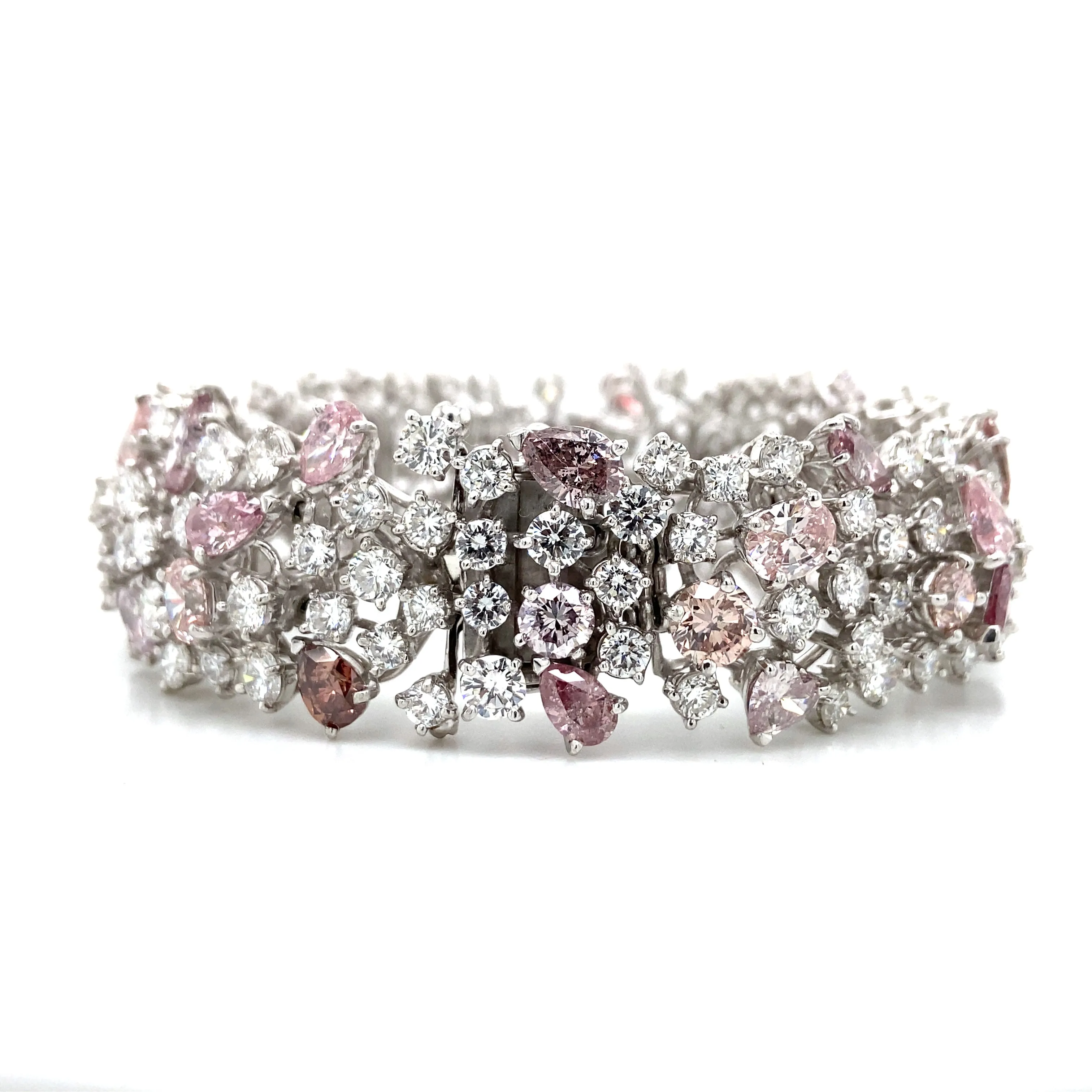 Natural Pink & White Diamond Bracelet in Platinum