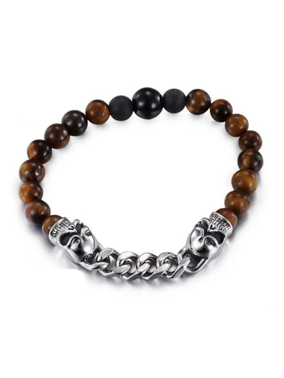 Natural Stone Bead Skull Chain Bracelet