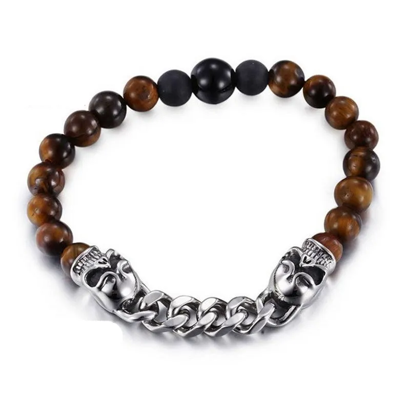 Natural Stone Bead Skull Chain Bracelet