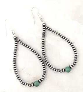 Navajo Pearl Green Turquoise Ball Saucer Tear Drop Dangle Earrings Sterling Silver