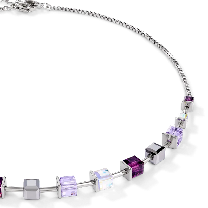 Necklace GeoCUBE®  Crystals & stainless steel amethyst