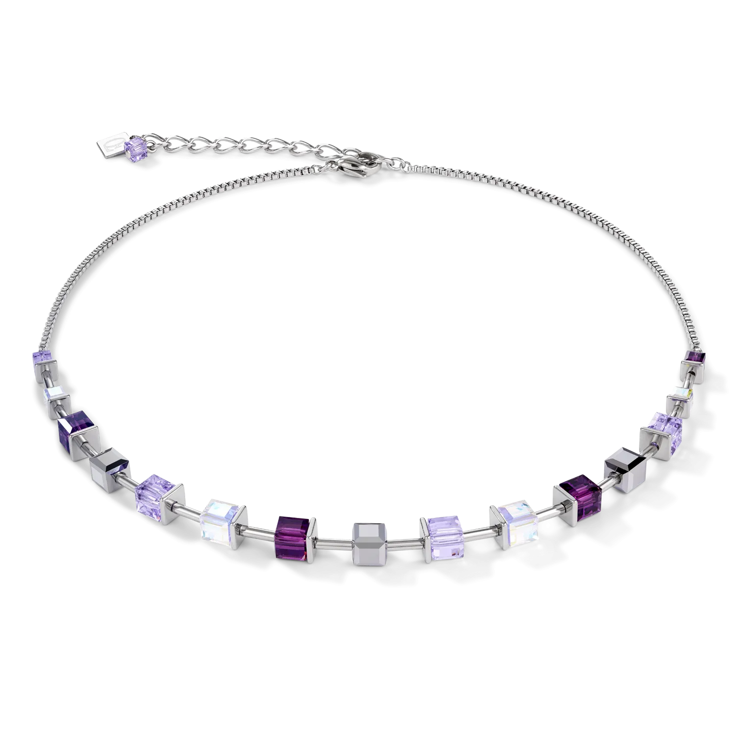 Necklace GeoCUBE®  Crystals & stainless steel amethyst