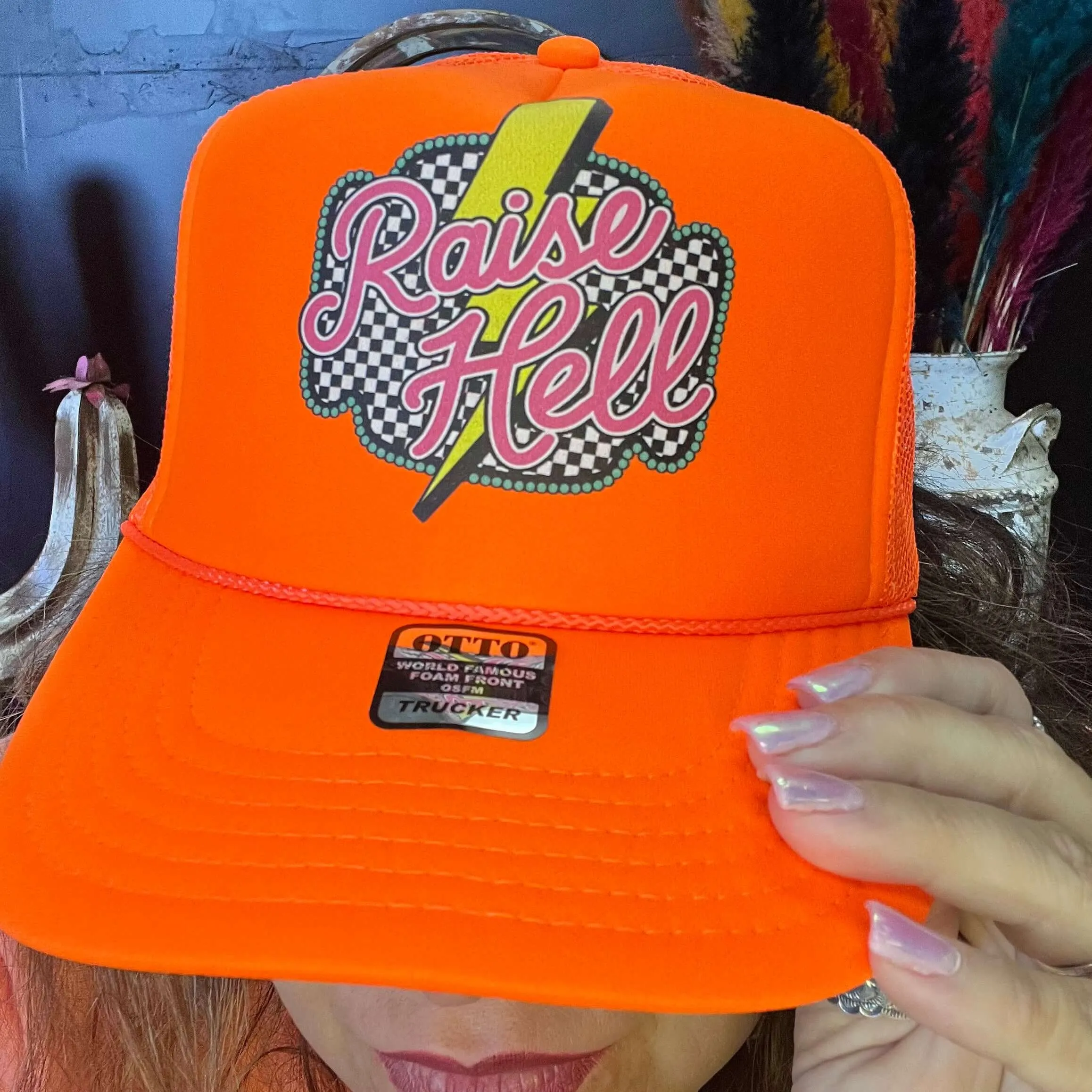 Neon Orange Raise Hell Trucker Hat