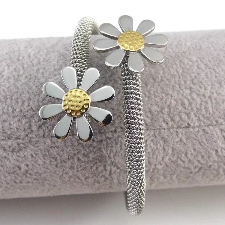 New Fashion Jewelry Bracelets For Women Stainless Steel Elastic Flower Bracelets & Bangles