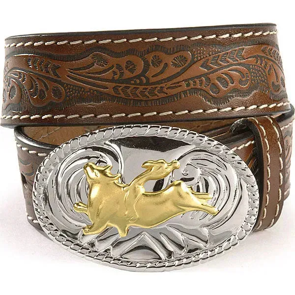 Nocona Bucking Bronco Leather Belt (Brown) - Children's Belt