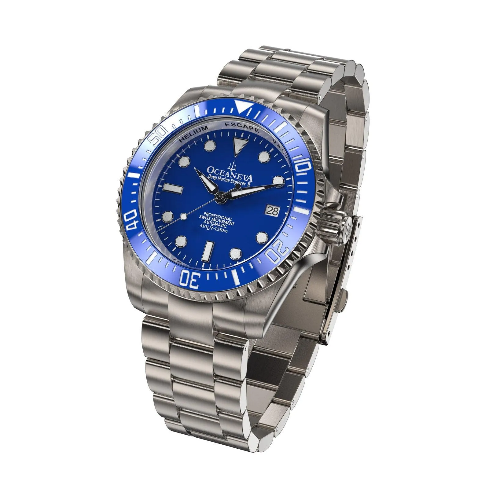 Oceaneva Men's Deep Marine Explorer II 1250M Titanium Watch Blue Dial