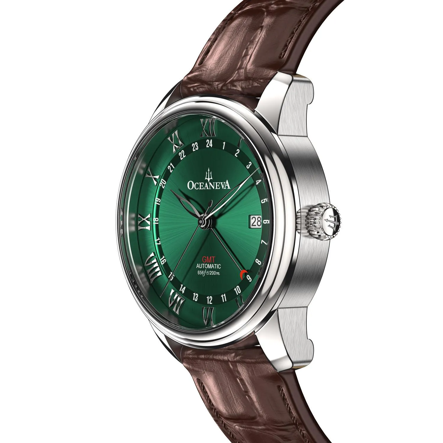 Oceaneva Men's OceanTrek GMT Automatic 200m Leather Watch Green