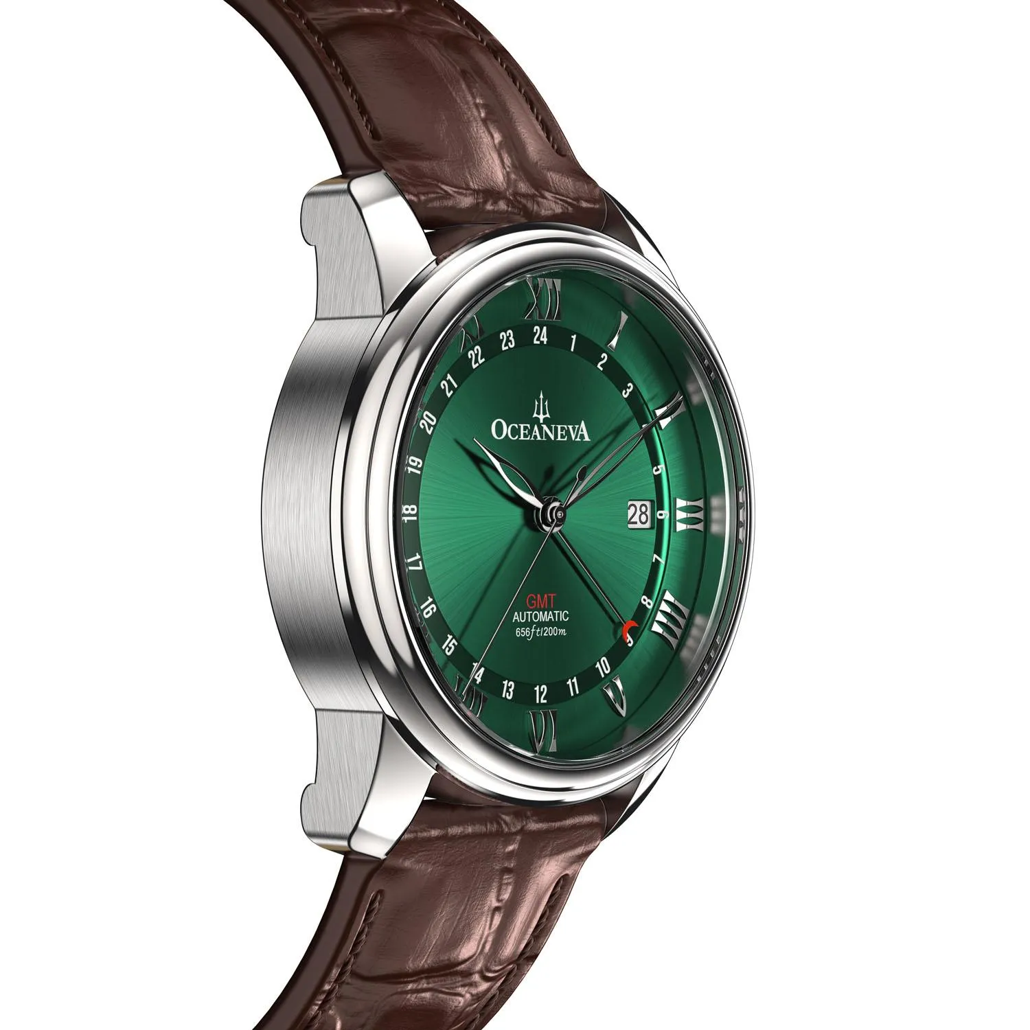 Oceaneva Men's OceanTrek GMT Automatic 200m Leather Watch Green