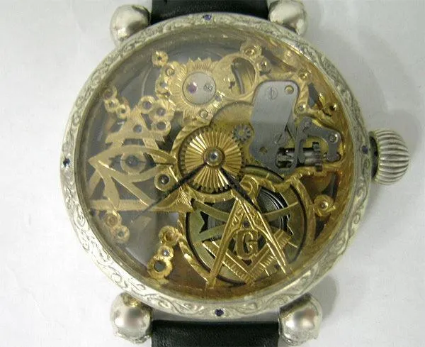 Omega Pocket Watch Freemason Sterling Silver Recase Watch Skeletons Illuminati