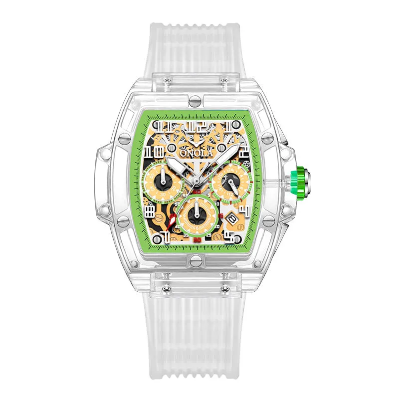 ONOLA Charming Transparent Barrel Watch with Exposed Gears