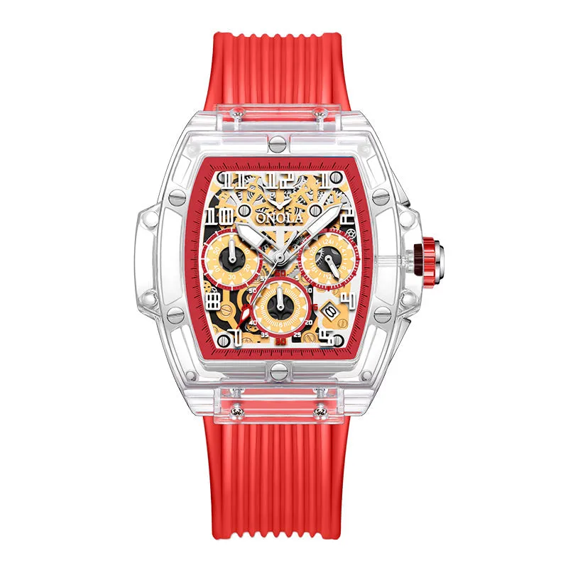 ONOLA Charming Transparent Barrel Watch with Exposed Gears