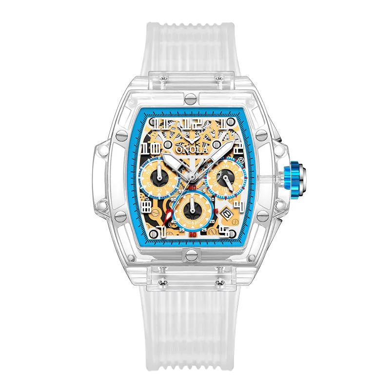 ONOLA Charming Transparent Barrel Watch with Exposed Gears