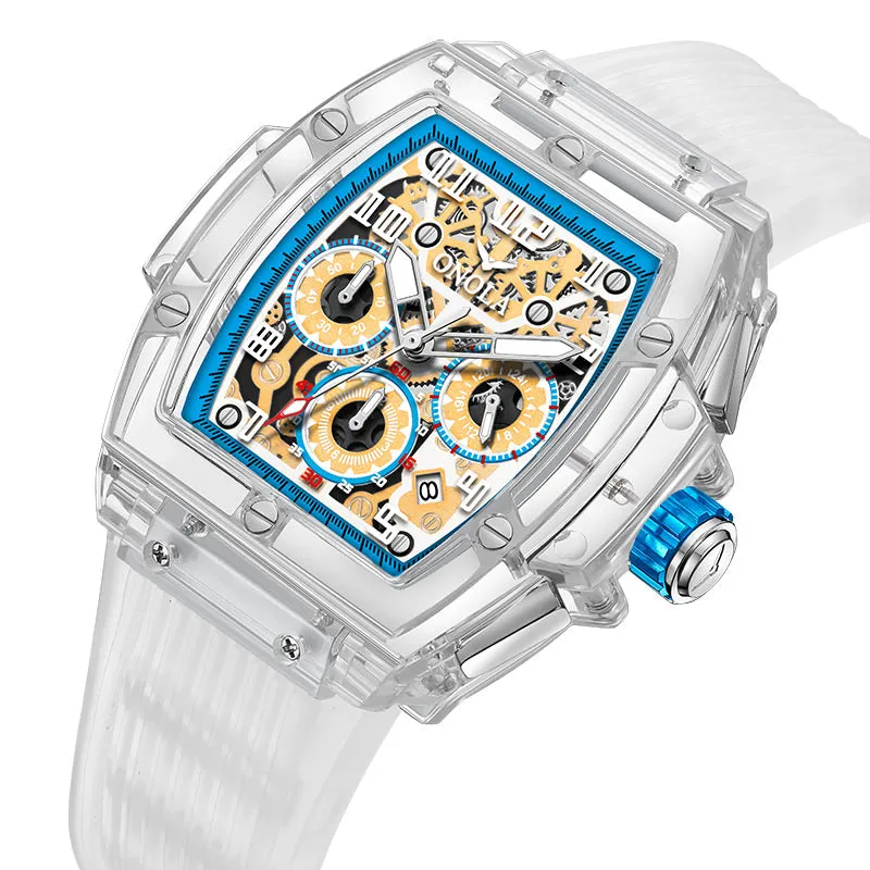 ONOLA Charming Transparent Barrel Watch with Exposed Gears