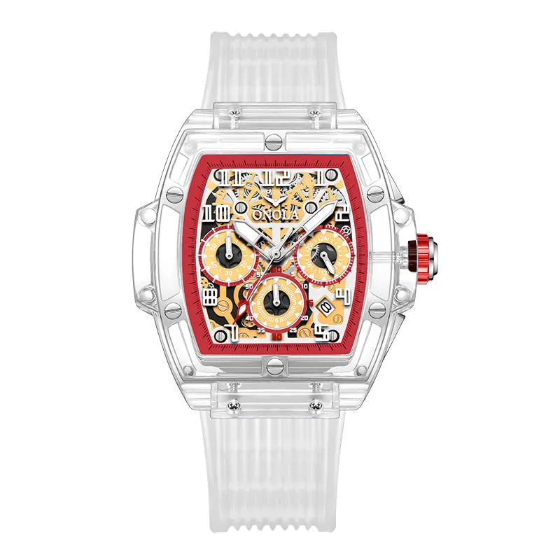 ONOLA Charming Transparent Barrel Watch with Exposed Gears