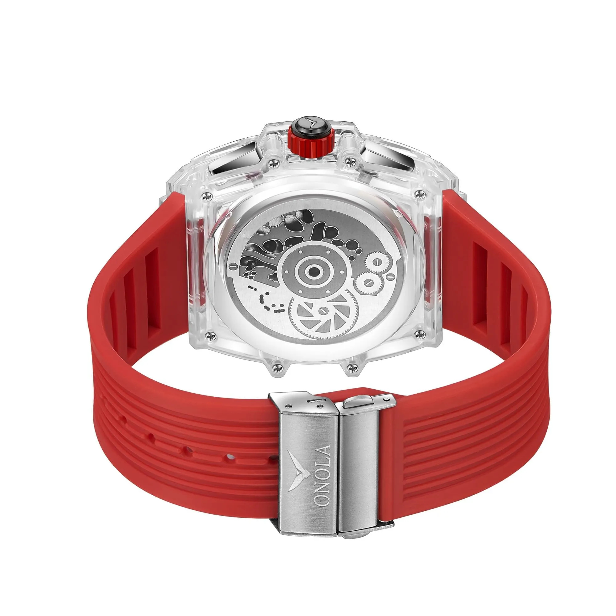 ONOLA Charming Transparent Barrel Watch with Exposed Gears