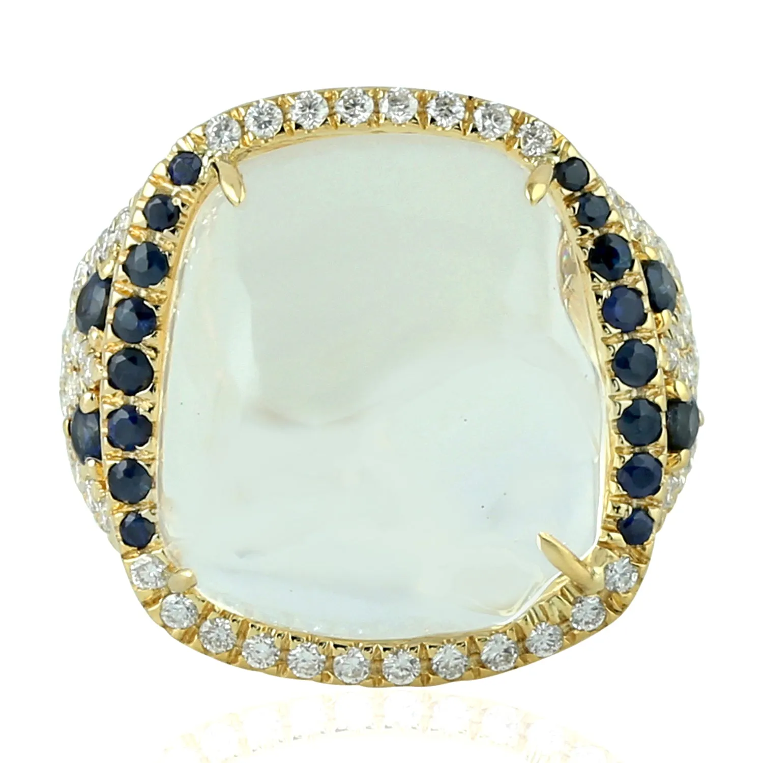 Opal Sapphire Diamond Dome Ring in 18k Yellow Gold