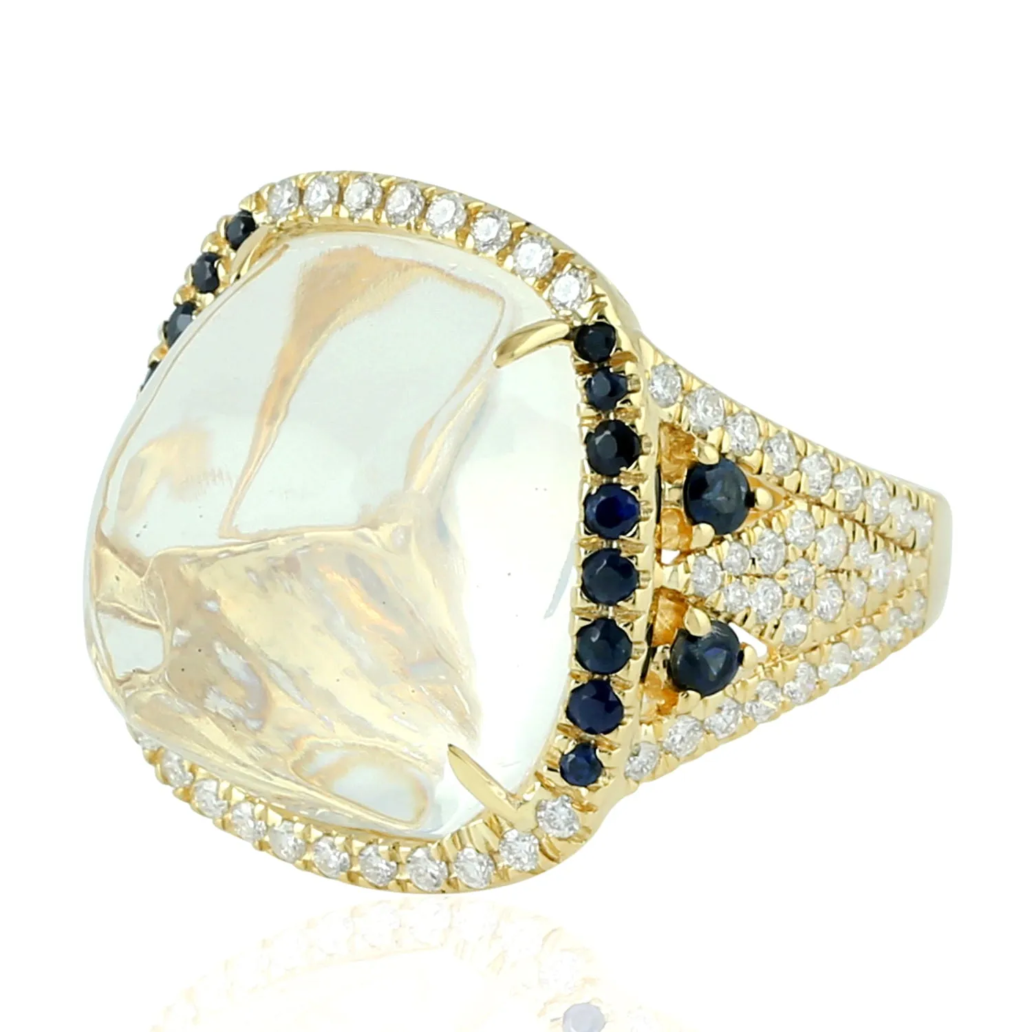 Opal Sapphire Diamond Dome Ring in 18k Yellow Gold