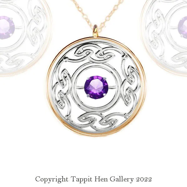 OPEN CELTIC NECKLACE IN YELLOW GOLD AND SILVER WITH AMETHYST