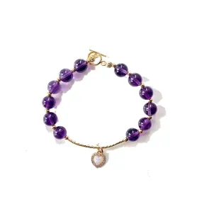 Original Design Natural Amethyst Ot Buckle Bracelet Love Pendant 14K Gold Hand-Made Korean Simple Bracelet Female