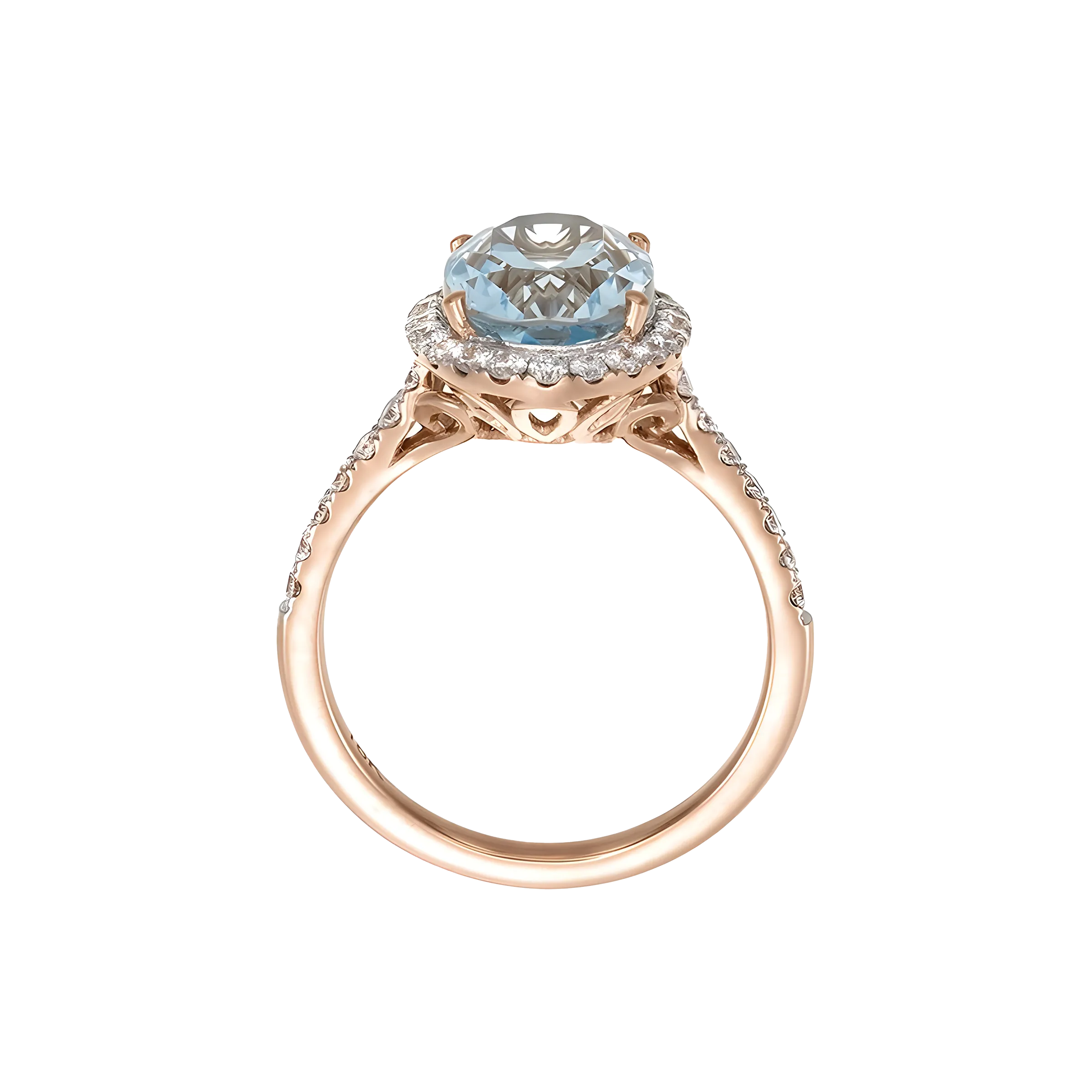 Oval Aquamarine and Diamond Halo Ring in 18k Rose Gold