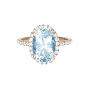 Oval Aquamarine and Diamond Halo Ring in 18k Rose Gold