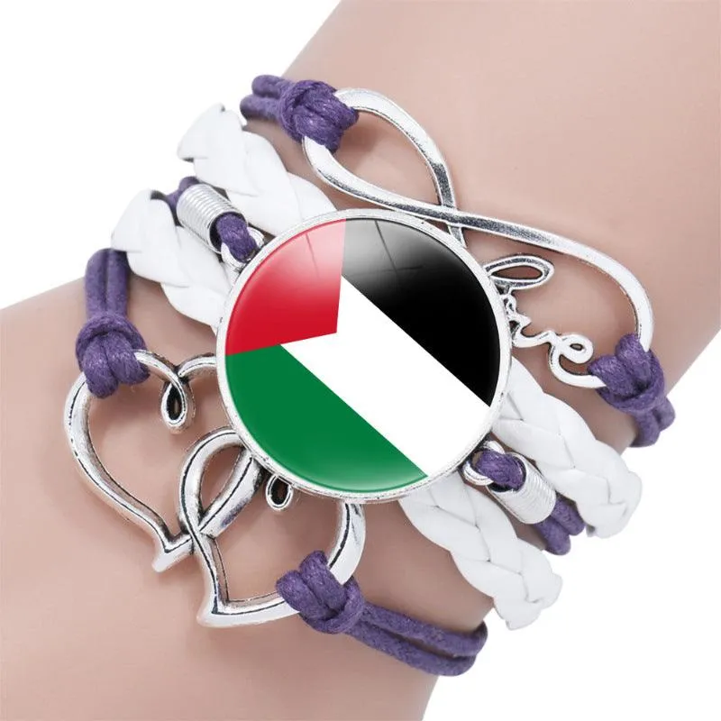 Palestinian flag keffiyeh pattern time gemstone love & ∞ style multi-layered bracelet (MAC080)