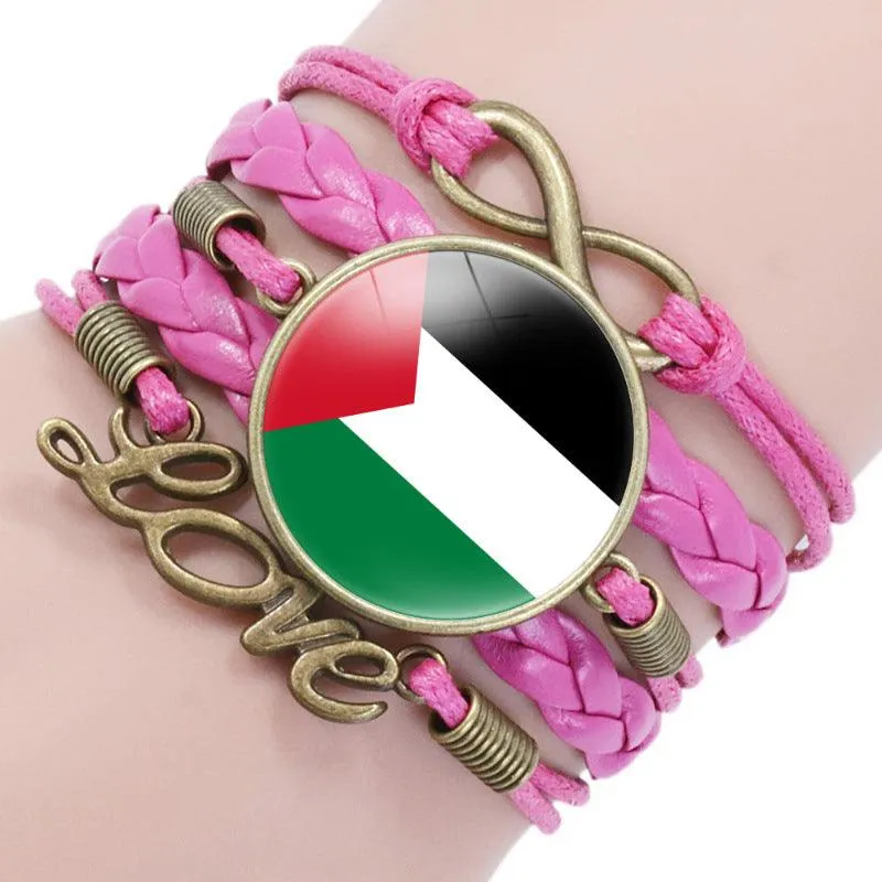 Palestinian flag keffiyeh pattern time gemstone love & ∞ style multi-layered bracelet (MAC080)