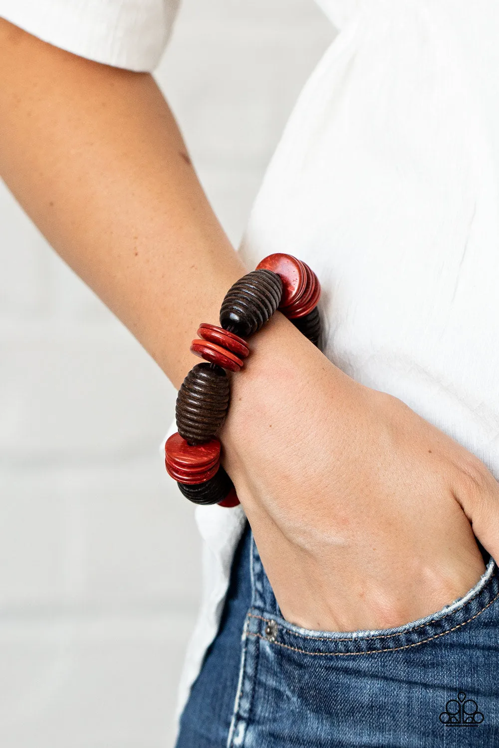 Paparazzi Caribbean Castaway - Red Wooden Bracelet