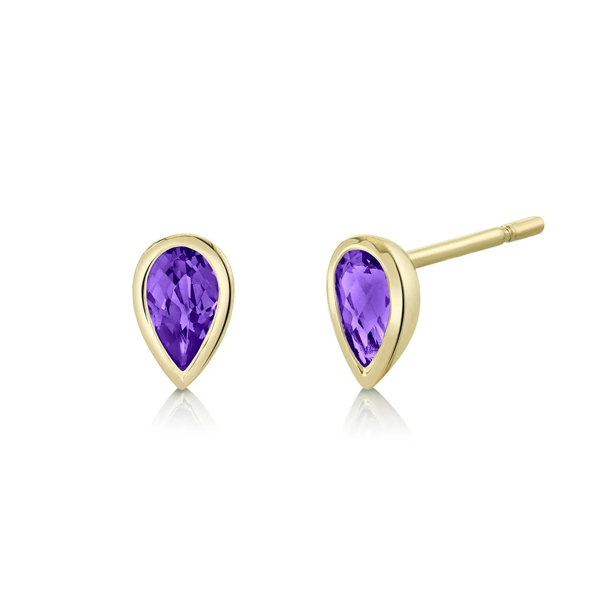 Pear Checkerboard-cut Amethyst Stud Earrings