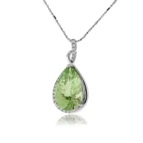 Pear Prasiolite Green Amethyst & Diamond Pendant