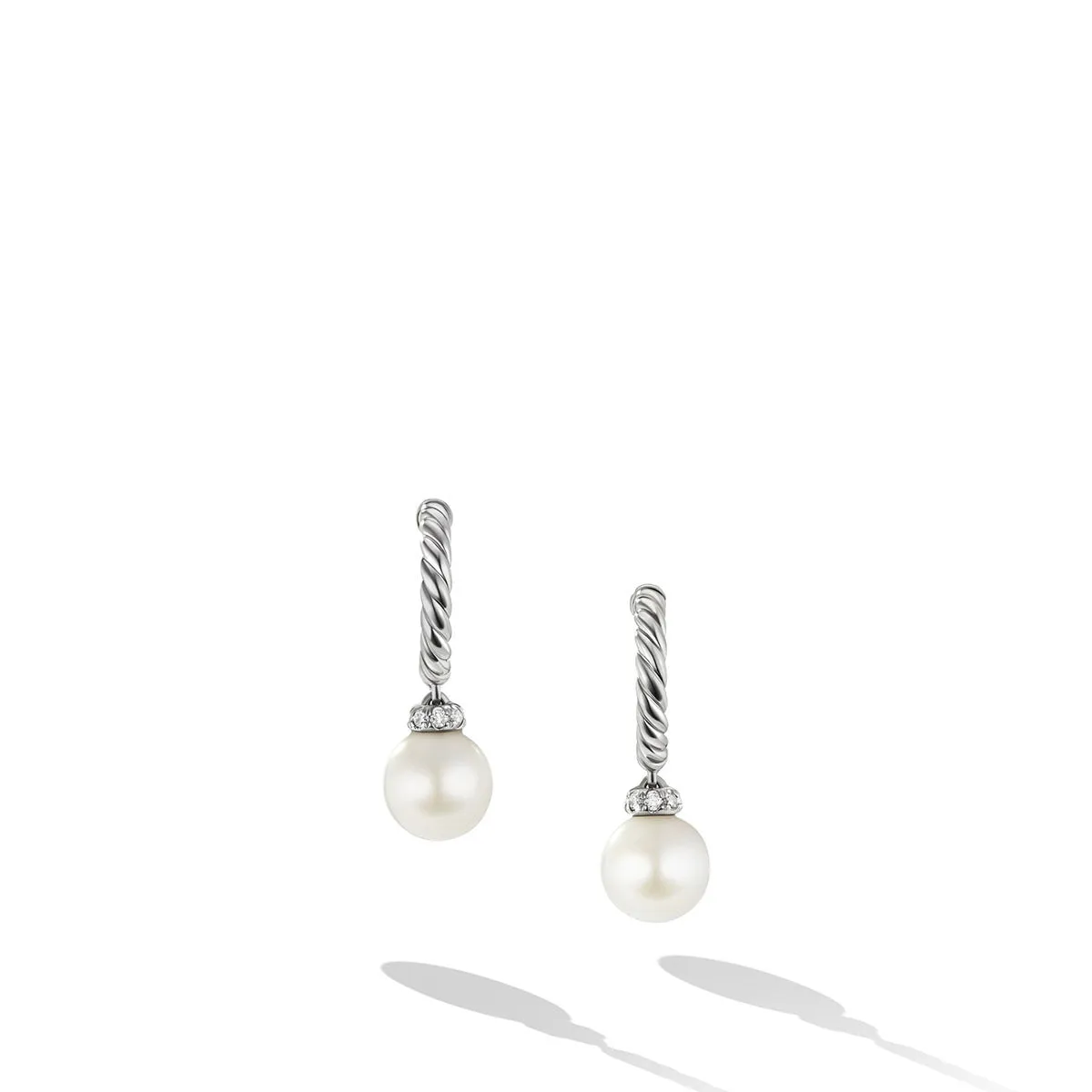 Pearl and Pave Solari Drop Earrings in Sterling Silver with Diamonds