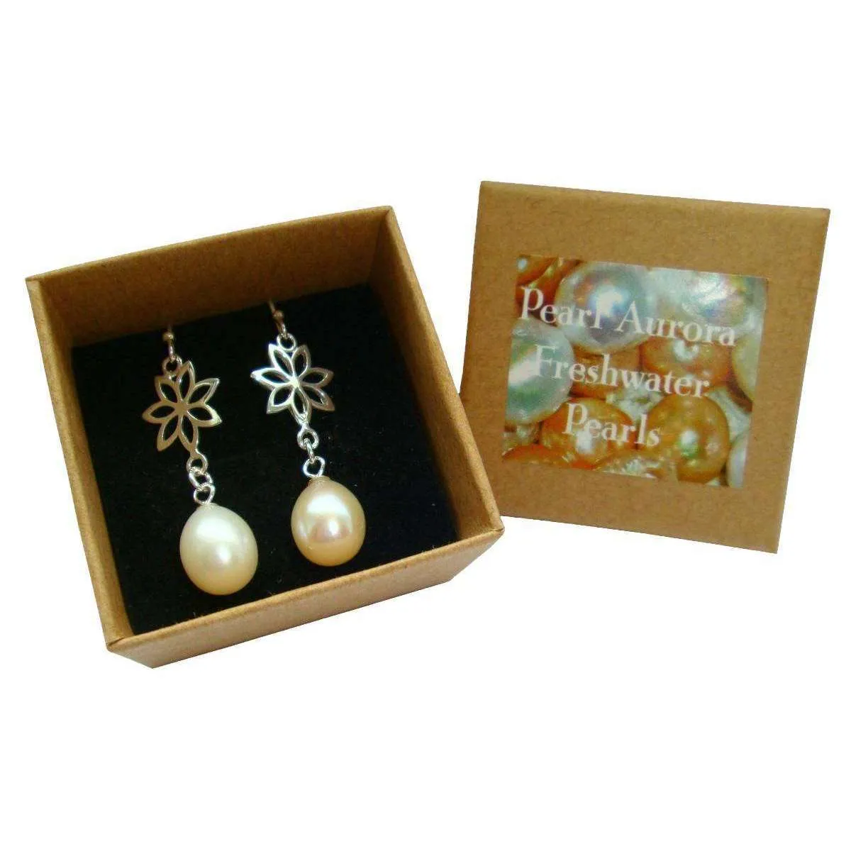 Pearl Aurora Flower Pearl Drop Earrings - White/Silver