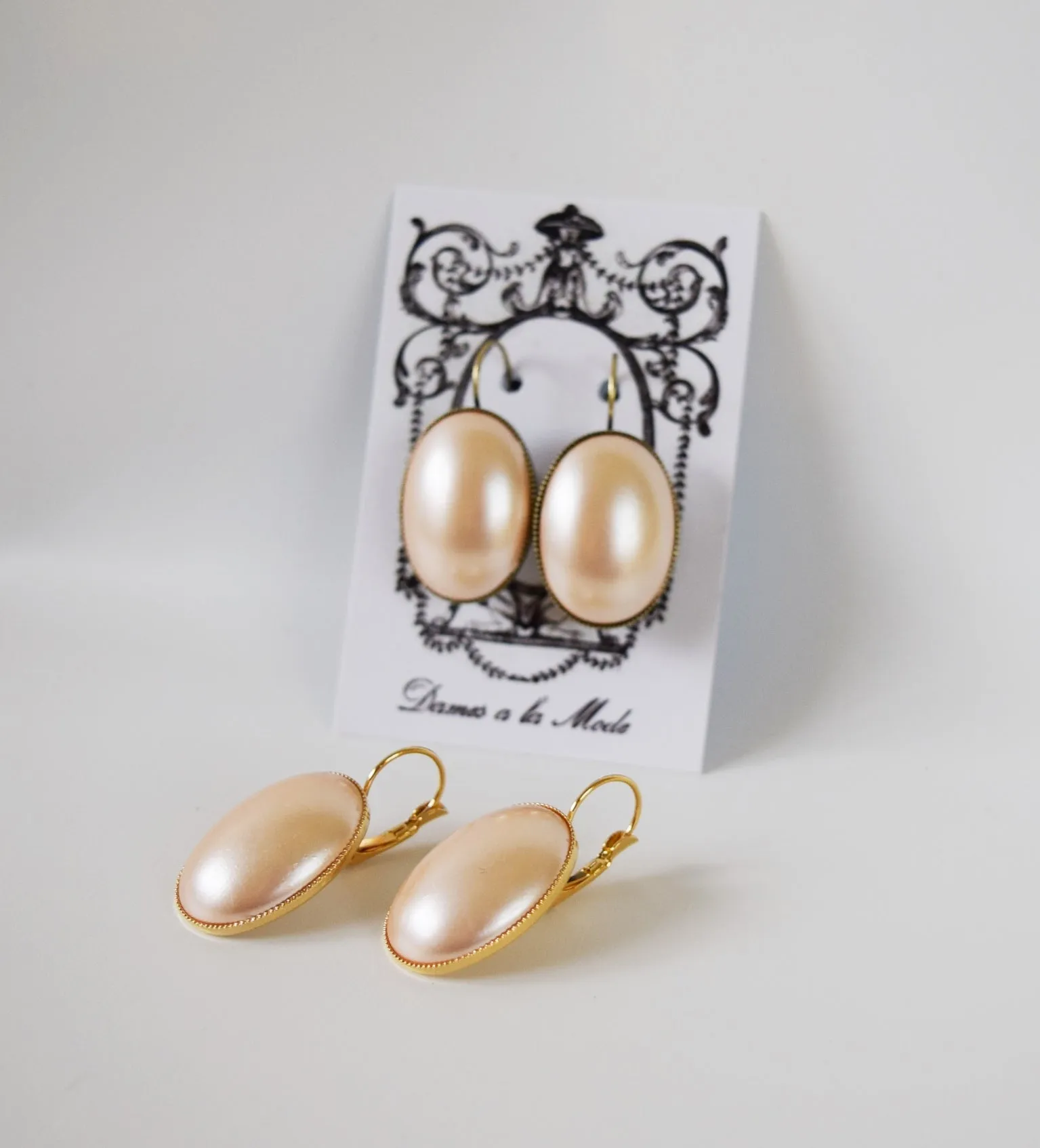 Pearl Cabochon Earrings - Extra Large Oval