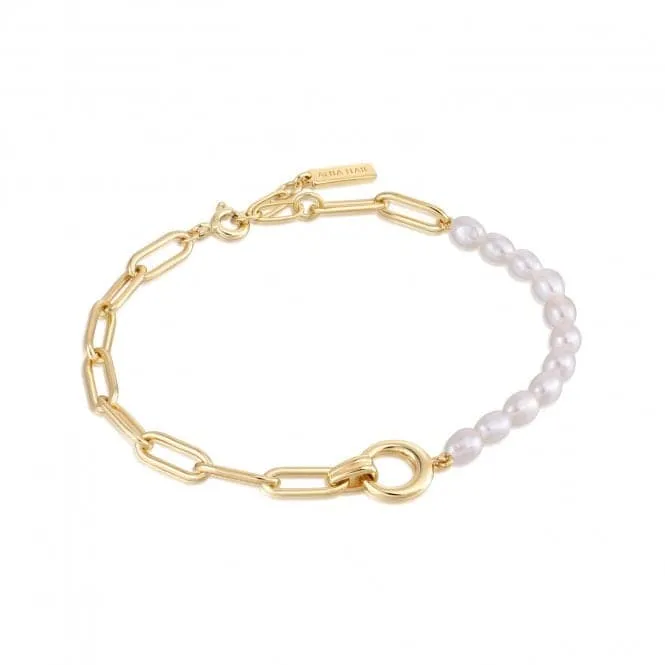 Pearl Chunky Link Chain Bracelet B043-02G