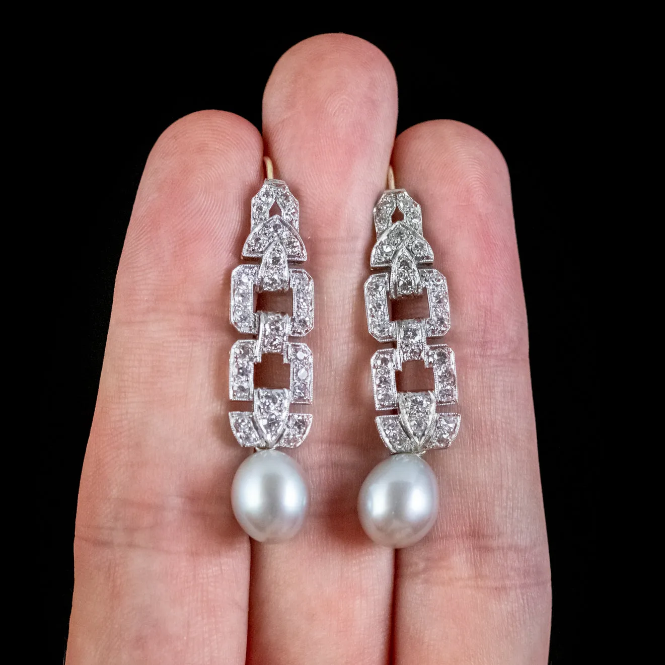 Pearl Diamond Drop Earrings Platinum 18ct Gold Wires