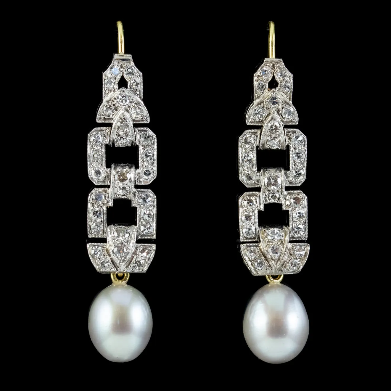 Pearl Diamond Drop Earrings Platinum 18ct Gold Wires