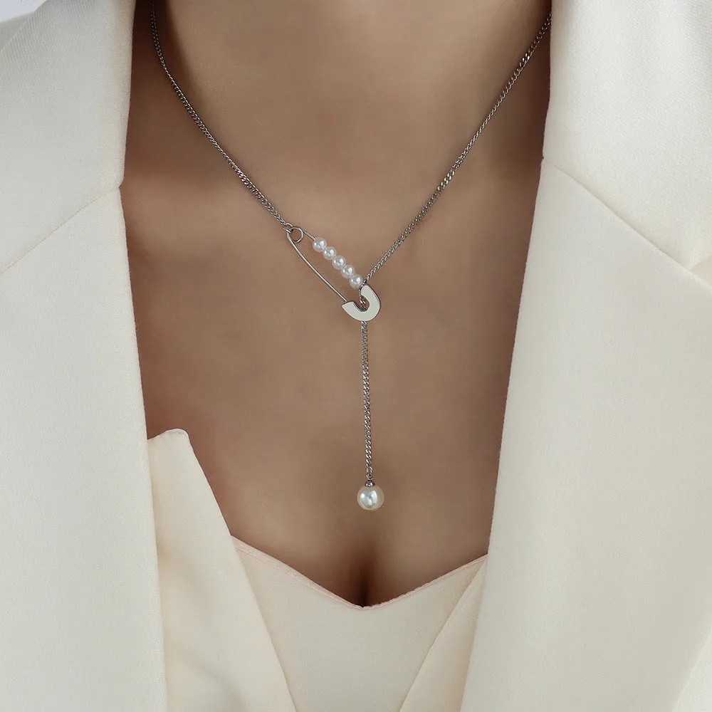 Pearl Drop Paperclip Pendant Y Necklace