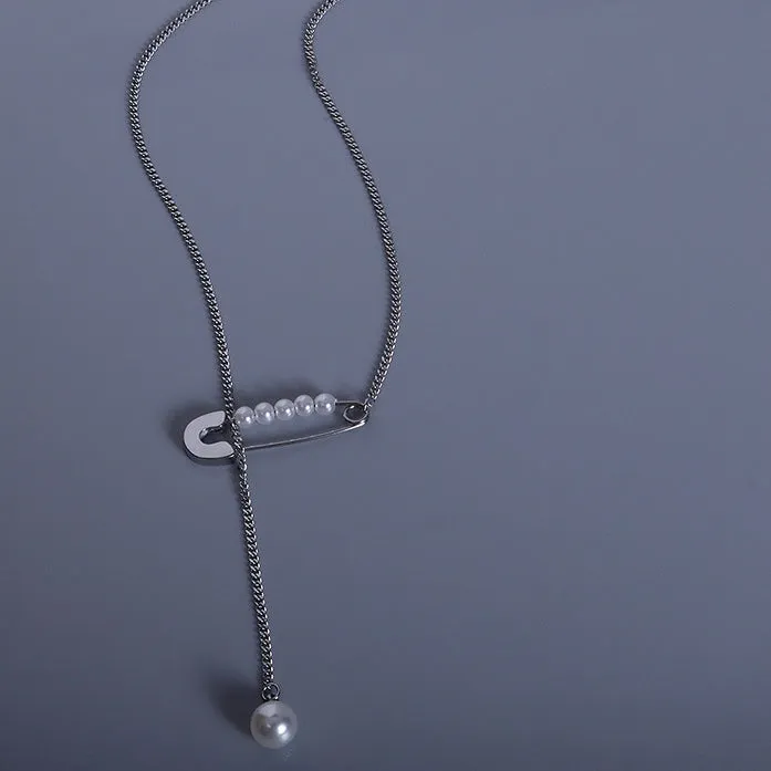 Pearl Drop Paperclip Pendant Y Necklace