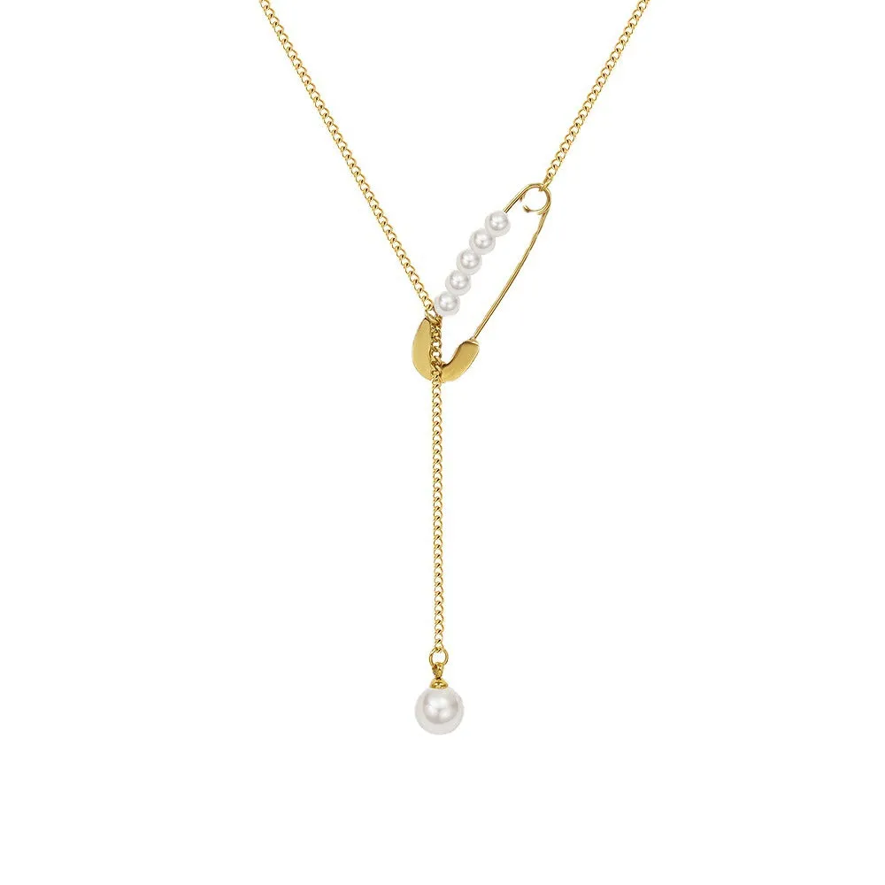 Pearl Drop Paperclip Pendant Y Necklace