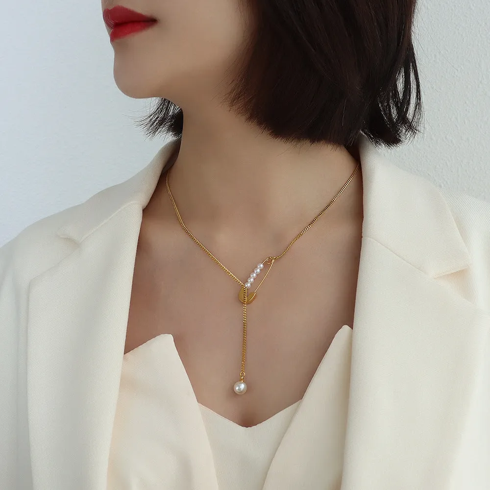 Pearl Drop Paperclip Pendant Y Necklace