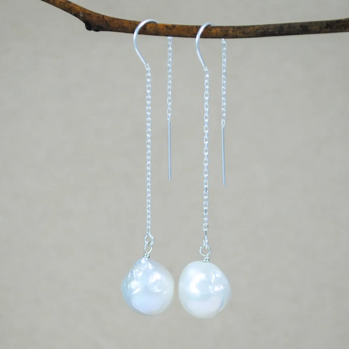 Pearl Threader Earrings - sterling silver