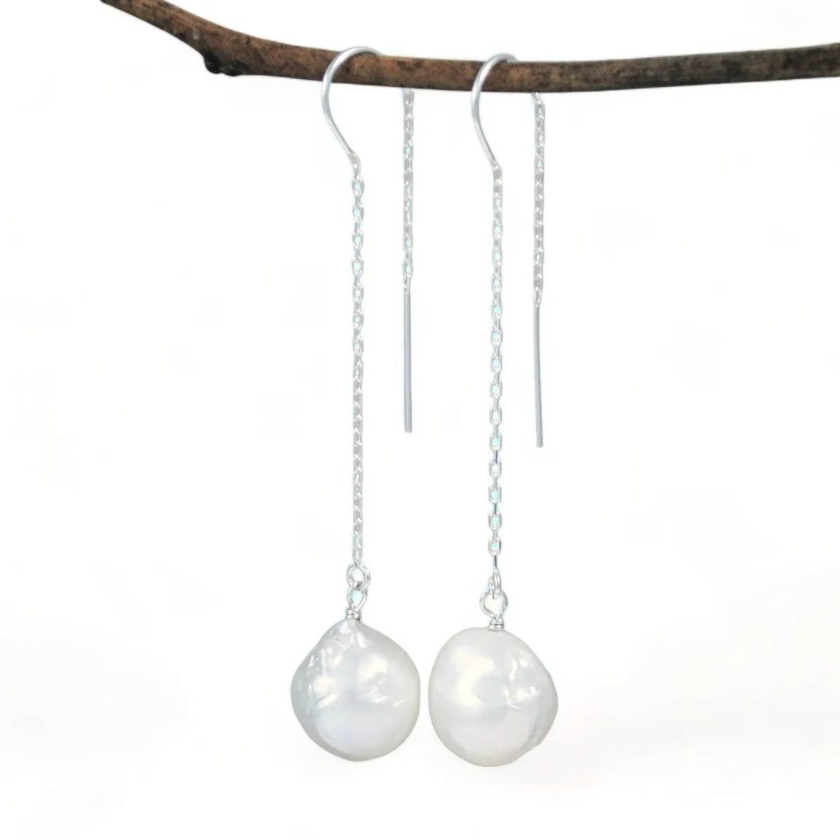 Pearl Threader Earrings - sterling silver