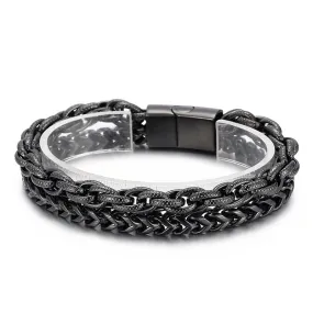 Personalized Double-Layer Titanium Steel Men's Bracelet with Vacuum Electroplating - European and American Fashion