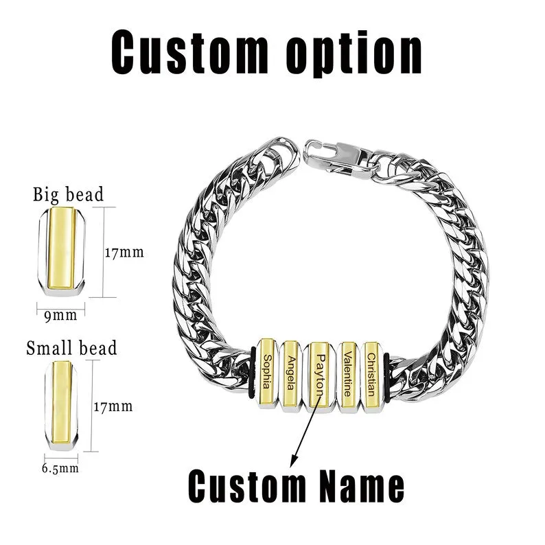 Personalized Men's Cuban Chain Bead Name Bracelet